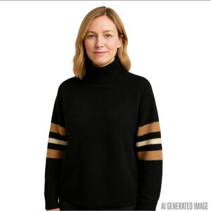 Aqua Bloomingdale’s 100% Cashmere Mock Neck Sweater Black Tan Soft Knit XS NWOT